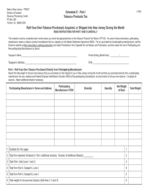 New Jersey Tobacco Products Tax Schedule E