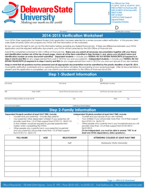 2014-2015 Verification Worksheet