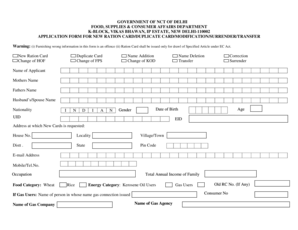 Delhi Ration Card Application Form