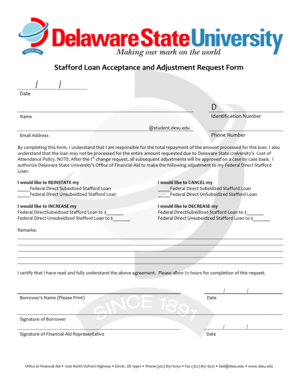 Stafford Loan Acceptance and Adjustment Request Form