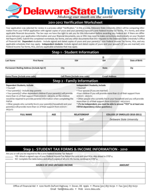 2011-2012 Verification Worksheet