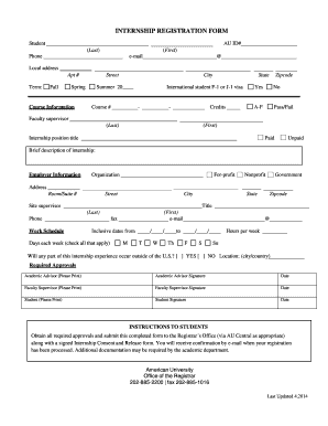American University Internship Registration Form