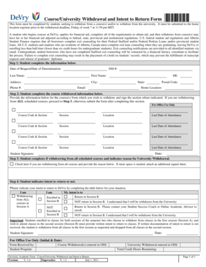 Course/University Withdrawal and Intent to Return Form