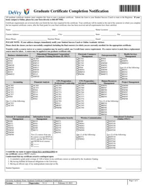 Graduate Certificate Completion Notification
