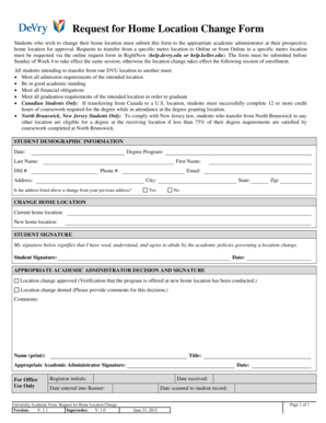 Request for Home Location Change Form