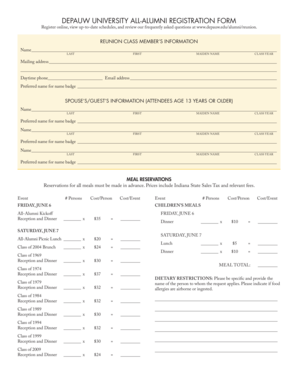 DePauw University All-Alumni Registration Form