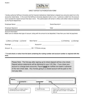Direct Deposit Authorization Form