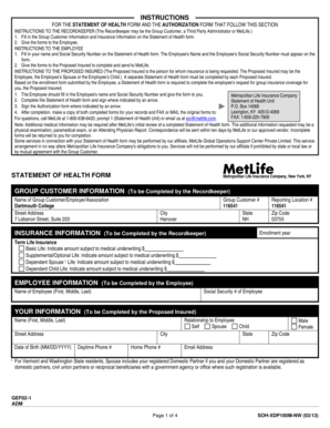 MetLife Statement of Health Form