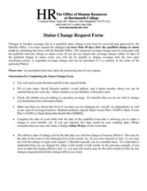 Dartmouth Status Change Request Form