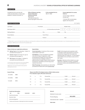 Andrews University Course Registration Form