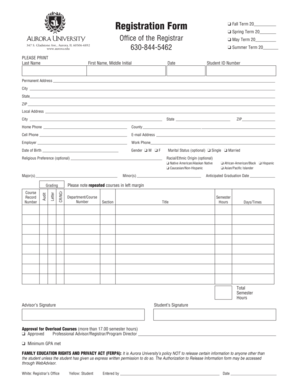 Aurora University Registration Form