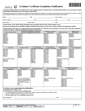 Graduate Certificate Completion Notification