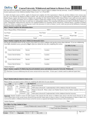Course/University Withdrawal and Intent to Return Form