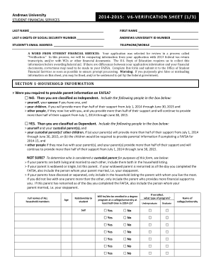 Andrews University 2014-2015 Verification Sheet