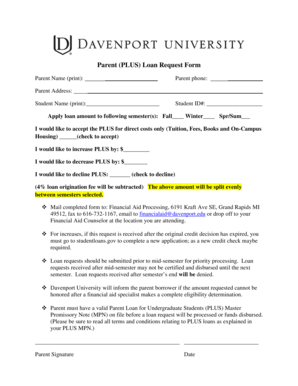 Parent PLUS Loan Request Form