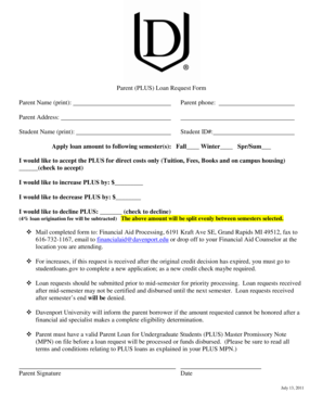 Parent PLUS Loan Request Form