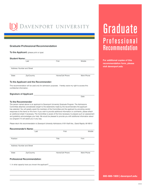 Graduate Professional Recommendation Form