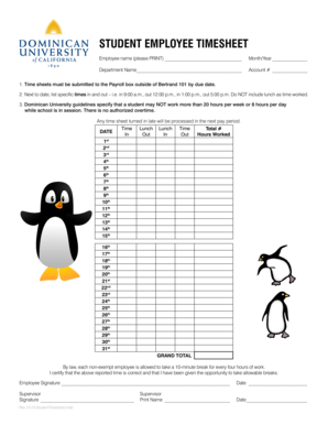 STUDENT EMPLOYEE TIMESHEET - Dominican University of California - dominican