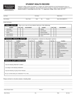 Student Health Record and Immunization Form