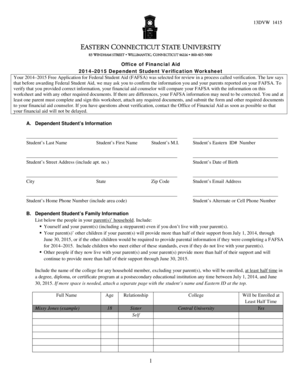 2014–2015 Dependent Student Verification Worksheet