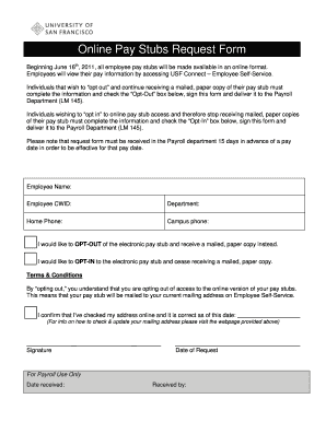 Online Pay Stubs Request Form