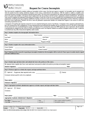 Request for Course Incomplete