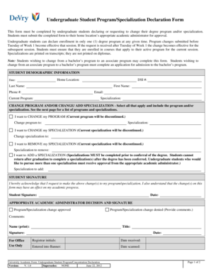 Undergraduate Student Program/Specialization Declaration Form