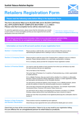 Scottish Tobacco Retailers Registration Form