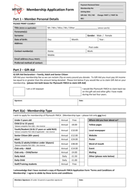 Plymouth YMCA Membership Application Form