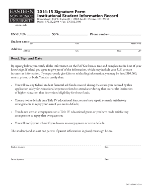 2014-15 Financial Aid Signature Form