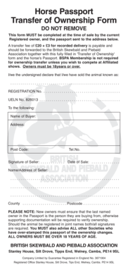 Horse Passport Transfer of Ownership Form