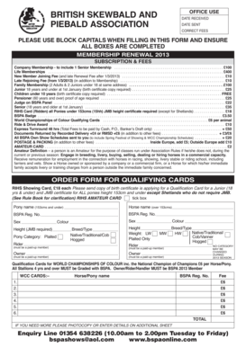 British Skewbald and Piebald Association Membership Renewal Form