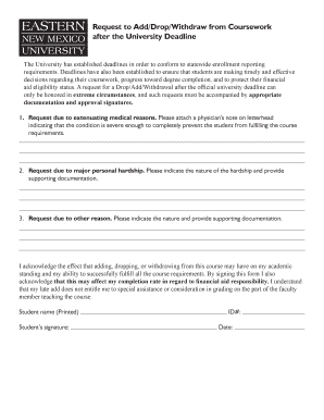 Request to Add/Drop/Withdraw from Coursework After Deadline