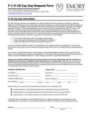 F-1 H-1B Cap Gap Request Form - Emory University - emory