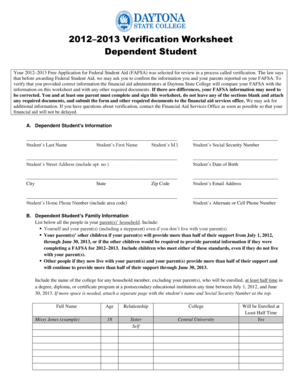 2012–2013 Verification Worksheet