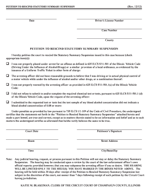 Petition to Rescind Statutory Summary Suspension