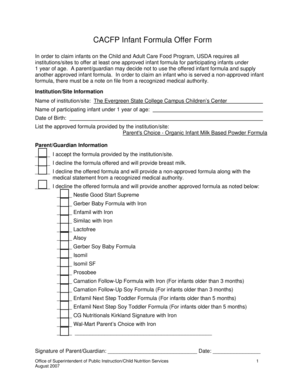 CACFP Infant Formula Offer Form