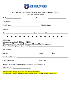 Clinical Pastoral Education Registration Form