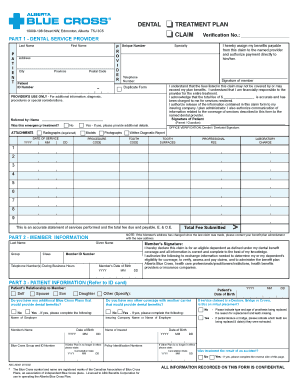 Dental Treatment Plan Claim Form