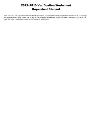 2012–2013 Verification Worksheet