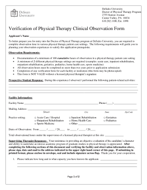 Verification of Physical Therapy Clinical Observation Form