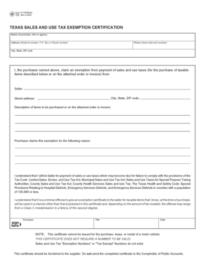 Texas Sales and Use Tax Exemption Certification