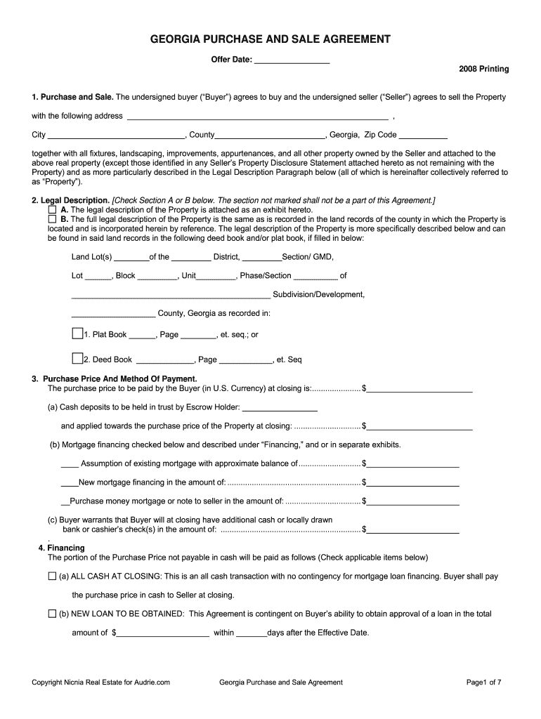 purchase and sale agreement georgia Preview on Page 1.