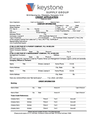 Pennsylvania Credit Application and Agreement