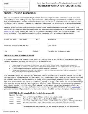 2014-2015 Verification Form for Dependent Students - Ferris State ... - ferris