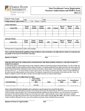 Dual Enrollment Course Registration and FERPA Form