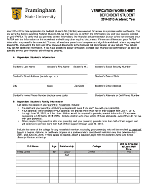 2014-2015 Verification Worksheet