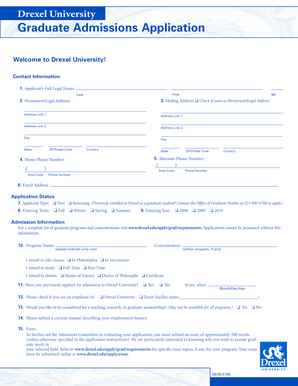 Drexel University Graduate Admissions Application