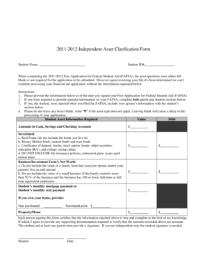 2011-2012 Independent Asset Clarification Form