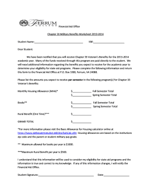 Chapter 33 Military Benefits Worksheet 2013-2014